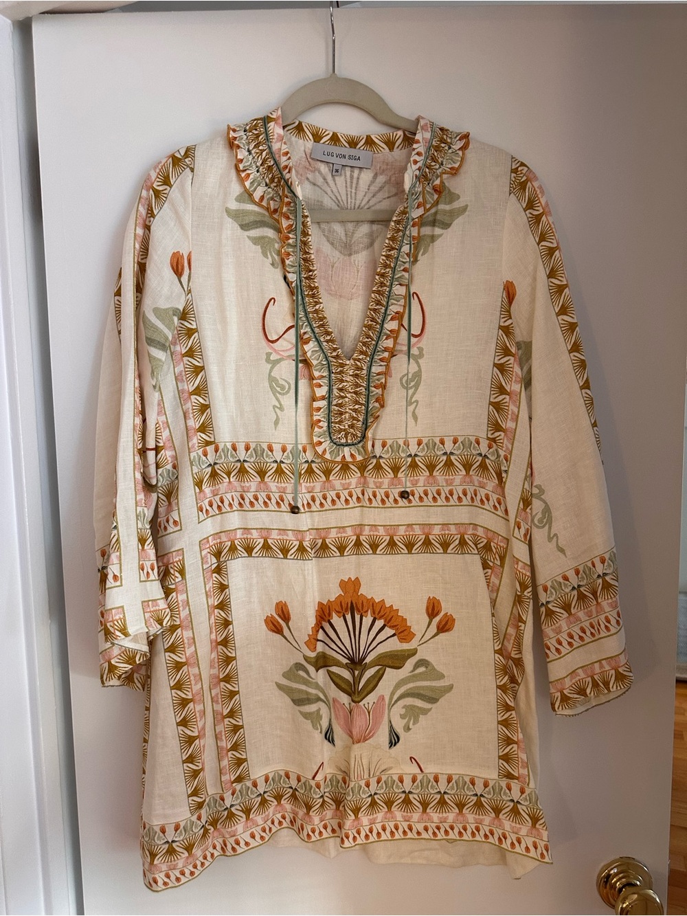 Lug Von Siga Off White & Mustard Tess Short Dress